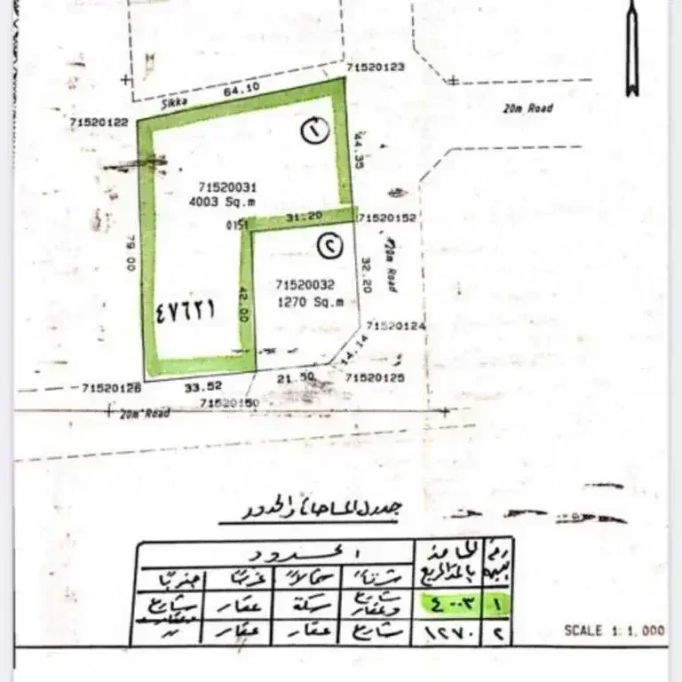 اراضي للبيع في أم صلال  - أم صلال علي  -المساحة 4,003 متر مربع