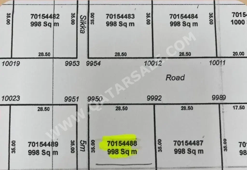 Lands For Sale in Al Daayen  - Umm Qarn  -Area Size 998 Square Meter