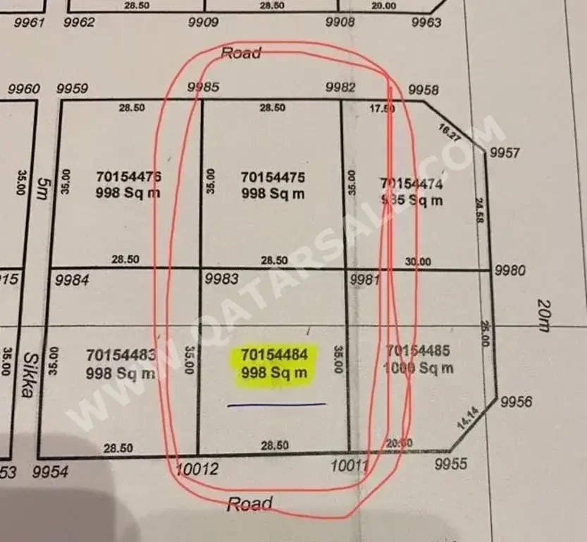 Lands For Sale in Al Daayen  - Umm Qarn  -Area Size 998 Square Meter