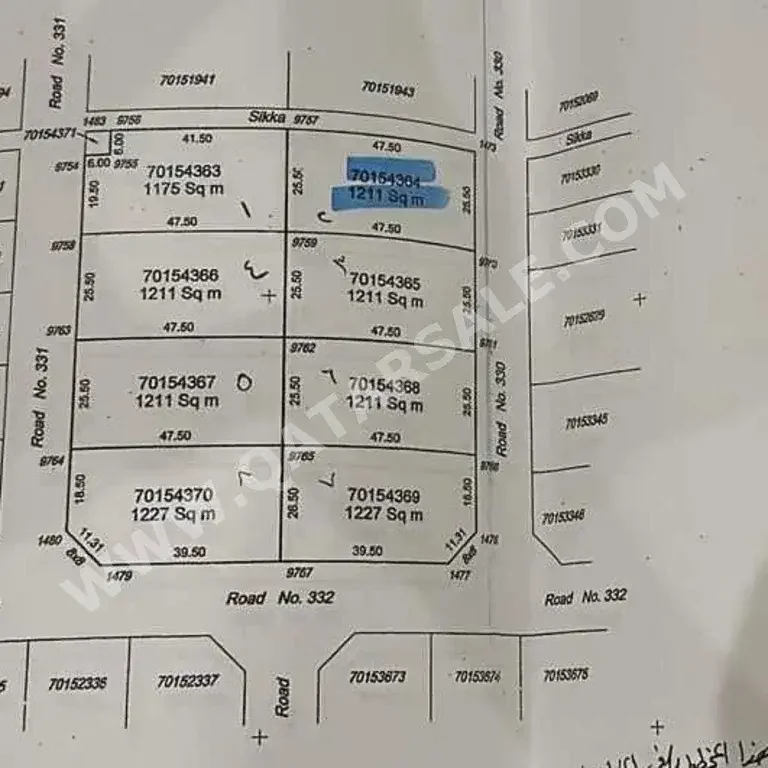 Lands For Sale in Al Daayen  - Umm Qarn  -Area Size 1,211 Square Meter