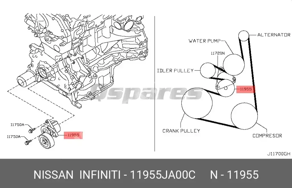 Car Parts - Nissan  Altima  - Belts & Hoses & Water Pumps  -Part Number: 11955JA00C