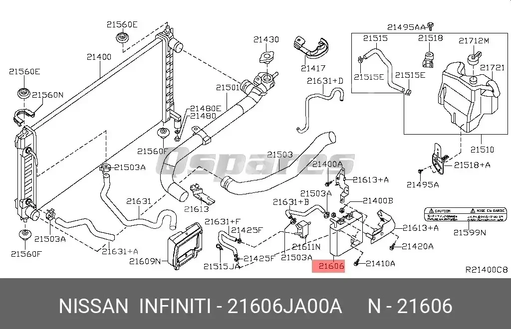 قطع غيار السيارات - نيسان  ماكسيما  - نظام التبريد والحراره  -رقم القطعة: 21606JA00A