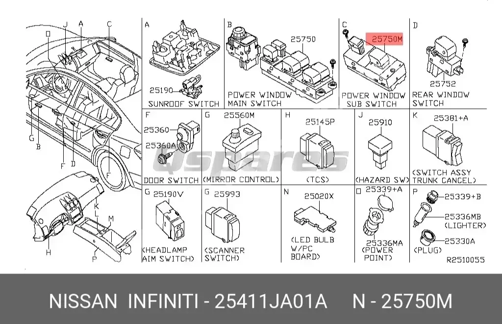 Car Parts - Nissan  Altima  - Interior Parts  -Part Number: 25411JA01A