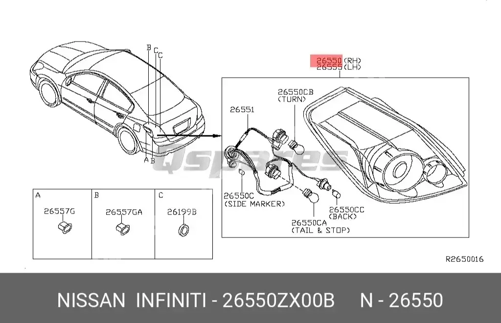 قطع غيار السيارات - نيسان  ألتيما  - اللإضاءة والفيوزات  -رقم القطعة: 26550ZX00B