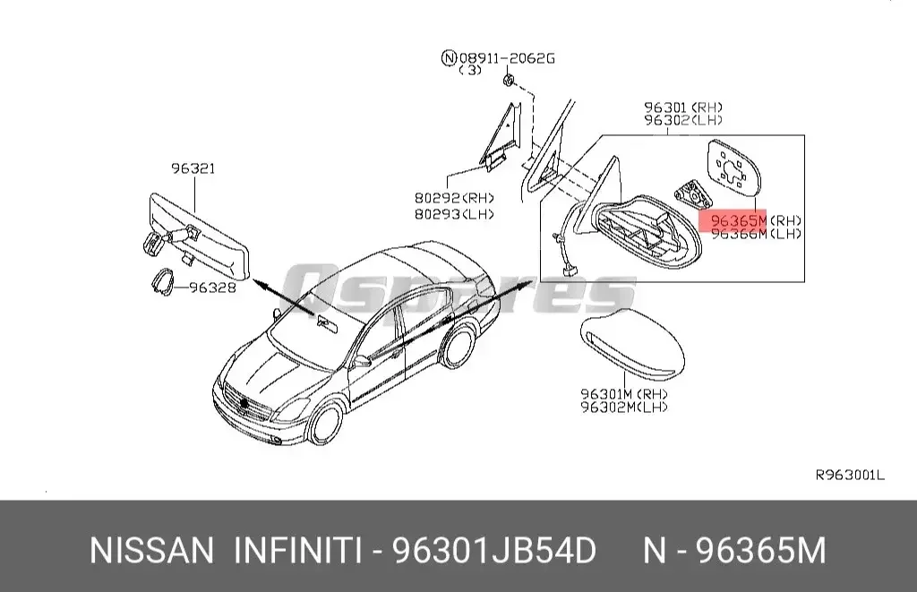 قطع غيار السيارات - نيسان  ألتيما  - قطع بدل السيارة الخارجية و المرايا  -رقم القطعة: 96301JB54D