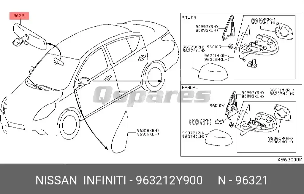 Car Parts - Nissan  Rogue  - Body Parts & Mirrors  -Part Number: 963212Y900