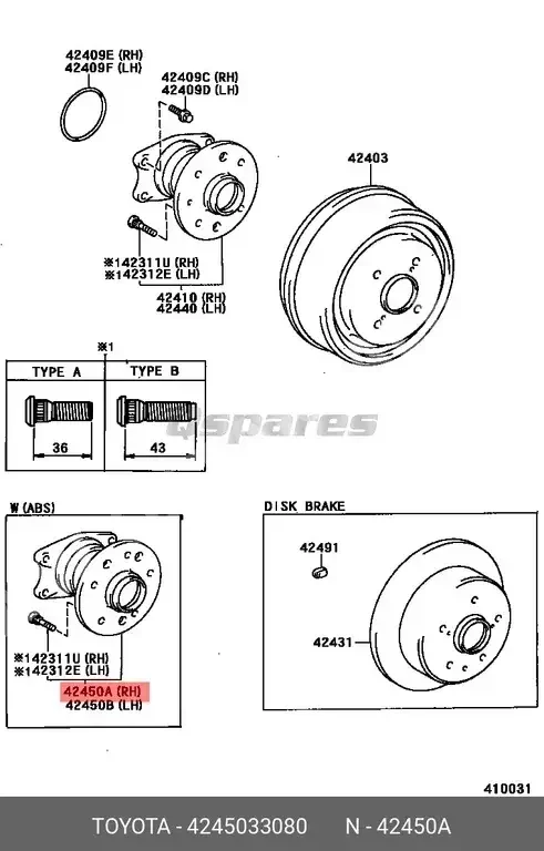 Car Parts - Toyota  Camry  - Brakes & Wheel Bearings  -Part Number: 4245033080