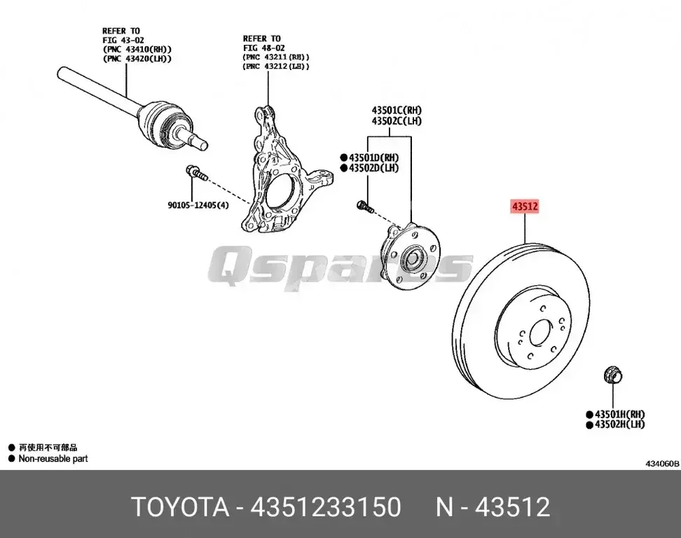 Car Parts - Toyota  Camry  - Brakes & Wheel Bearings  -Part Number: 4351233150