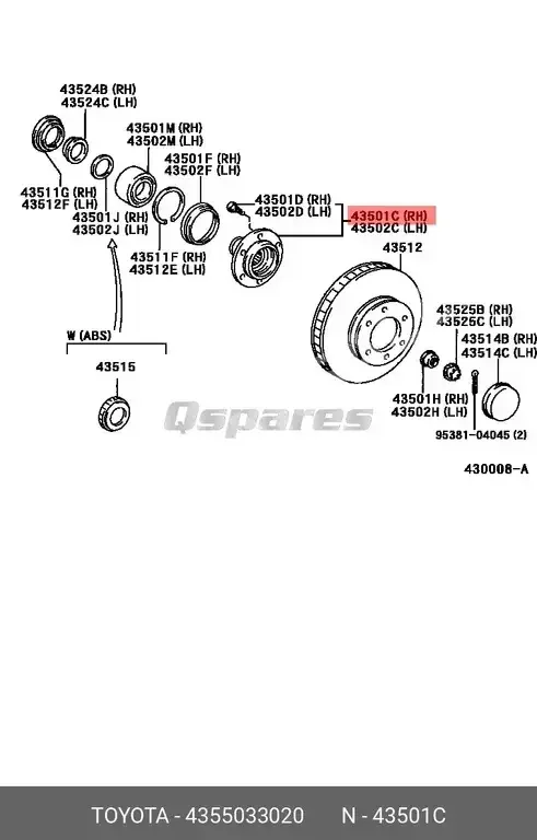 Car Parts - Toyota  Camry  - Brakes & Wheel Bearings  -Part Number: 4355033020