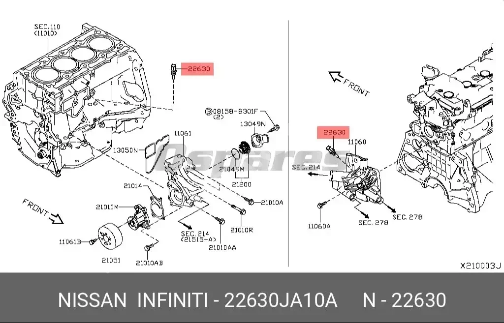 Car Parts - Nissan  Sentra  - Cooling and heating system  -Part Number: 22630JA10A