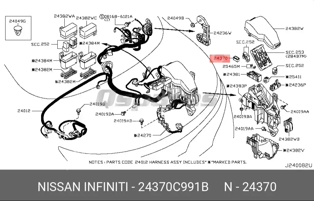 Car Parts - Nissan  Altima  - Lightning & Fuses  -Part Number: 24370C991B