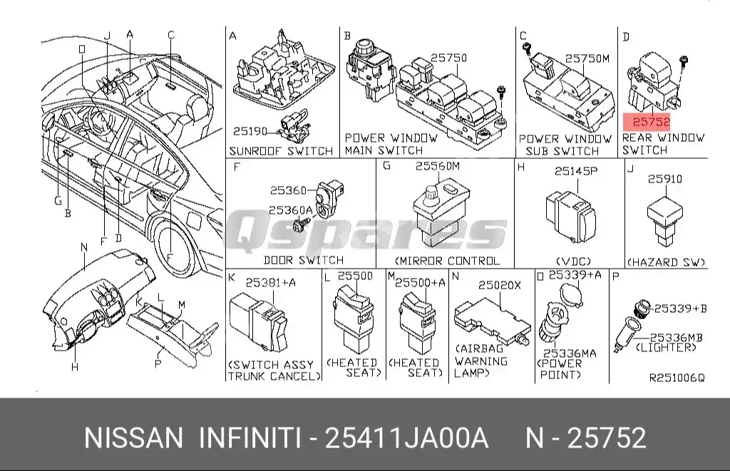 Car Parts - Nissan  Altima  - Interior Parts  -Part Number: 25411JA00A