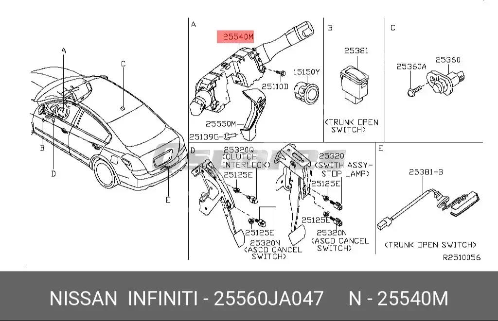 Car Parts - Nissan  Altima  - Electric Parts  -Part Number: 25560JA047