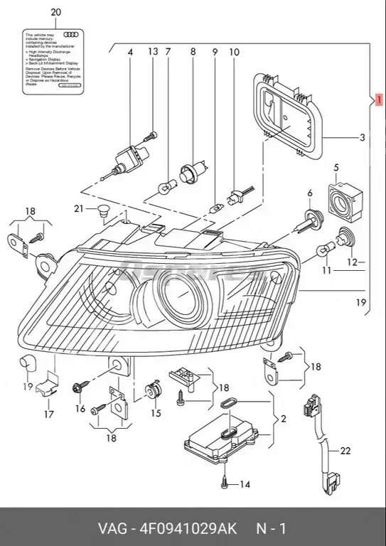 Car Parts - Audi  A6  - Lightning & Fuses  -Part Number: 4F0941029AK