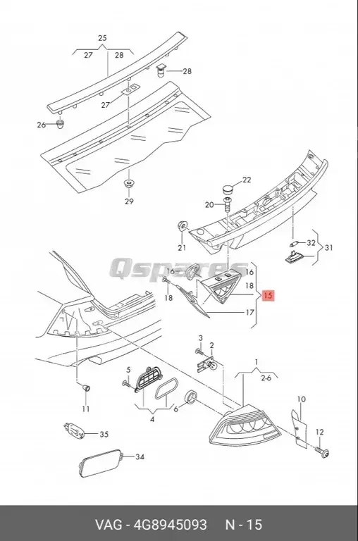 Car Parts - Audi  A7  - Lightning & Fuses  -Part Number: 4G8945093