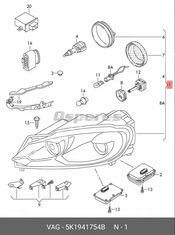 Car Parts - Volkswagen  Golf  - Lightning & Fuses  -Part Number: 5K1941754B