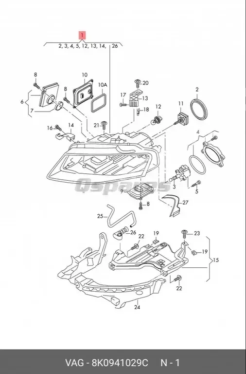 Car Parts - Audi  A4  - Lightning & Fuses  -Part Number: 8K0941029C