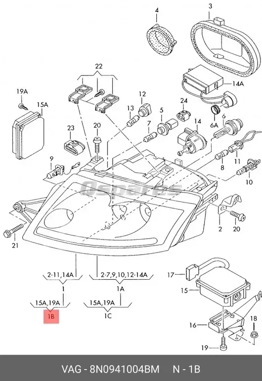 قطع غيار السيارات - اودي  تي تي  - اللإضاءة والفيوزات  -رقم القطعة: 8N0941004BM