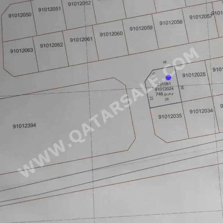 Lands For Sale in Al Wakrah  - Al Wukair  -Area Size 748 Square Meter