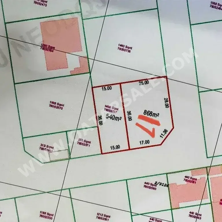 Lands For Sale in Al Shamal  - Abo Dhalouf  -Area Size 868 Square Meter