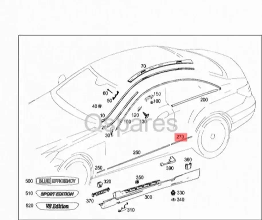 قطع غيار السيارات - مرسيدس - بنز  اي - كلاس  - اشرطة ,المطاط  -رقم القطعة: A2076980262