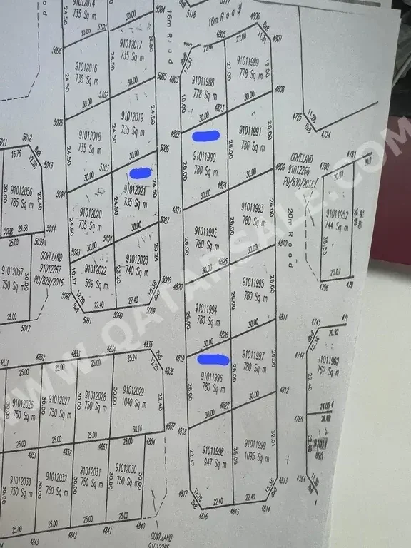 Lands For Sale in Al Wakrah  - Al Wukair  -Area Size 780 Square Meter