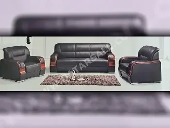 Sofas, Couches & Chairs 3-Seat Sofa & One Armchair  - Faux Leather  - Black