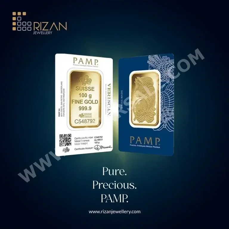 Gold Without Stone Unisex Gold Bar By Weight Switzerland 100 Gram Yellow Gold 24k