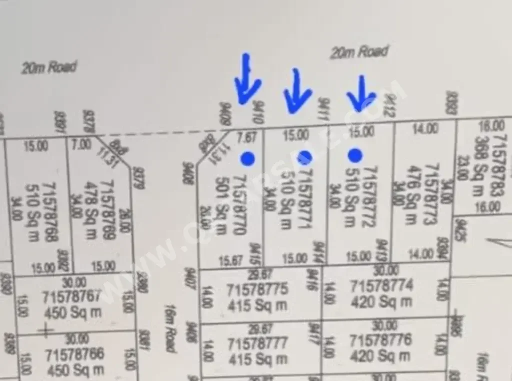 Lands For Sale in Umm Salal  - Umm Salal Ali  -Area Size 510 Square Meter