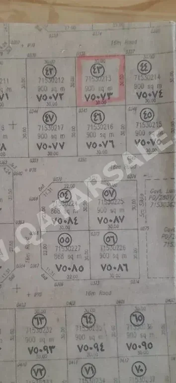 Lands For Sale in Umm Salal  - Umm Salal Ali  -Area Size 900 Square Meter