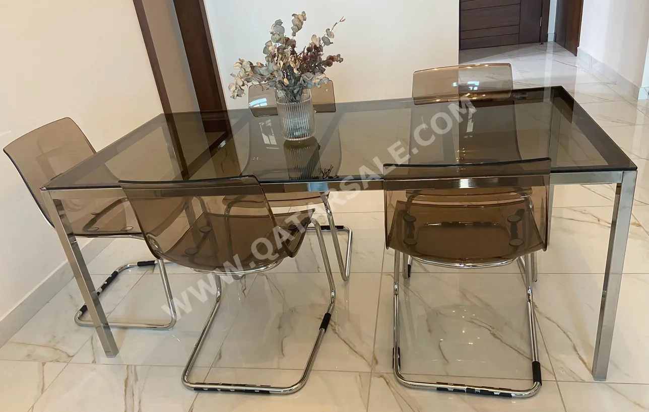 Tables & Sideboards - Transparent - Glass Table & Chairs Metal - IKEA / 7-8 Person Rectangle ...