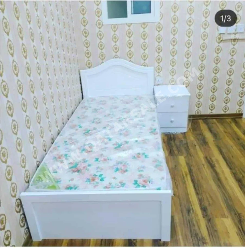 Beds - Single  - White  - Mattress Included  - With Bedside Table