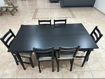 طاولة طعام مع كراسي  - ايكيا  - أسود  - قطر  - 6 مقاعد