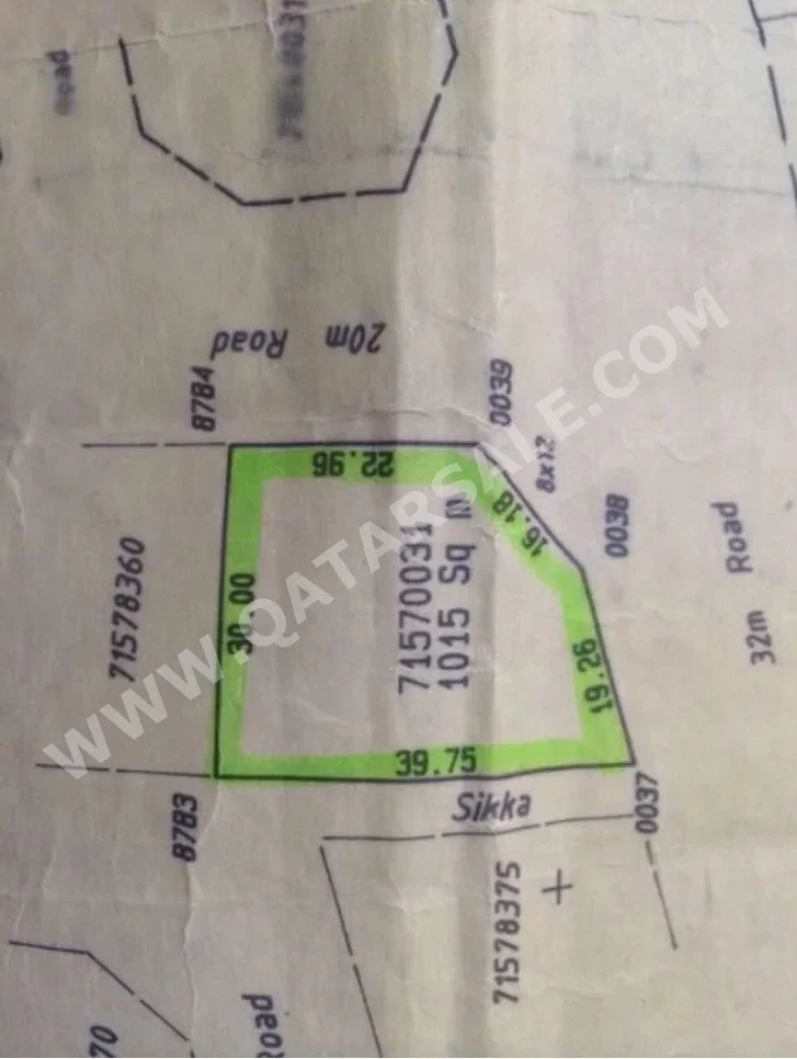 Lands For Sale in Umm Salal  - Umm Salal Ali  -Area Size 1,015 Square Meter