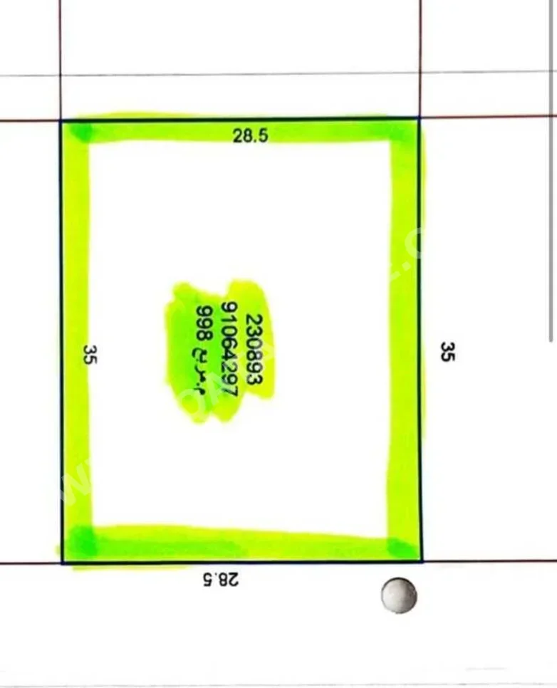 Lands For Sale in Al Wakrah  - Al Wukair  -Area Size 998 Square Meter