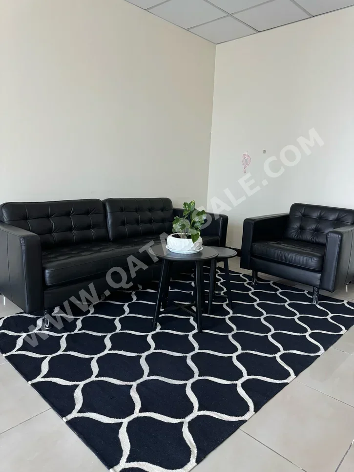 Sofas, Couches & Chairs IKEA  3-Seat Sofa & One Armchair  - Faux Leather  - Black  - With Table