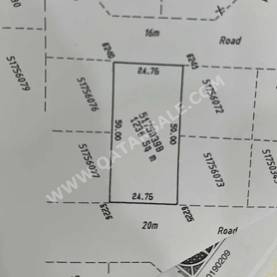 Lands For Sale in Al Rayyan  - Al Gharrafa  -Area Size 1٬238 Square Meter