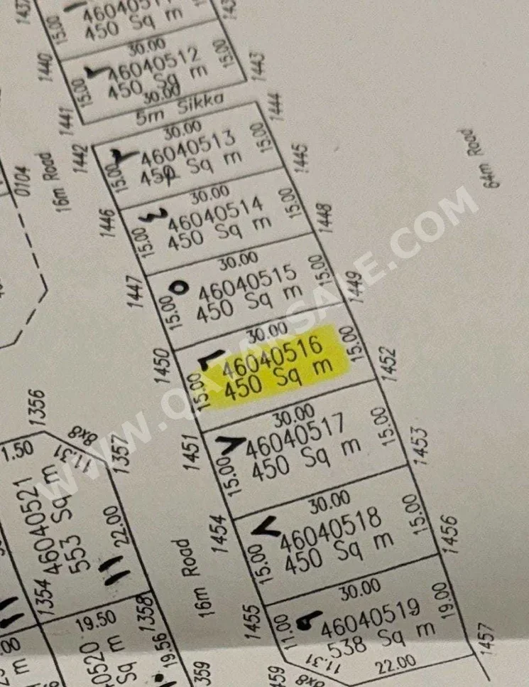 Lands For Sale in Doha  - Al Thumama  -Area Size 450 Square Meter