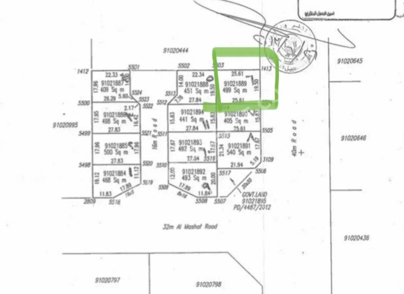 Lands For Sale in Al Wakrah  - Al Meshaf  -Area Size 499 Square Meter