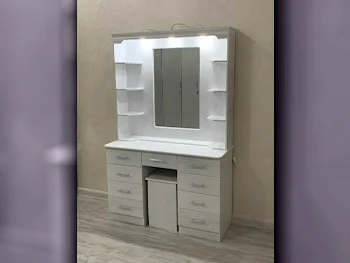 Wardrobes & Dressers - Doha Furniture  - Dressing Table, Mirror, Chair & 2 Shelving Units  - White