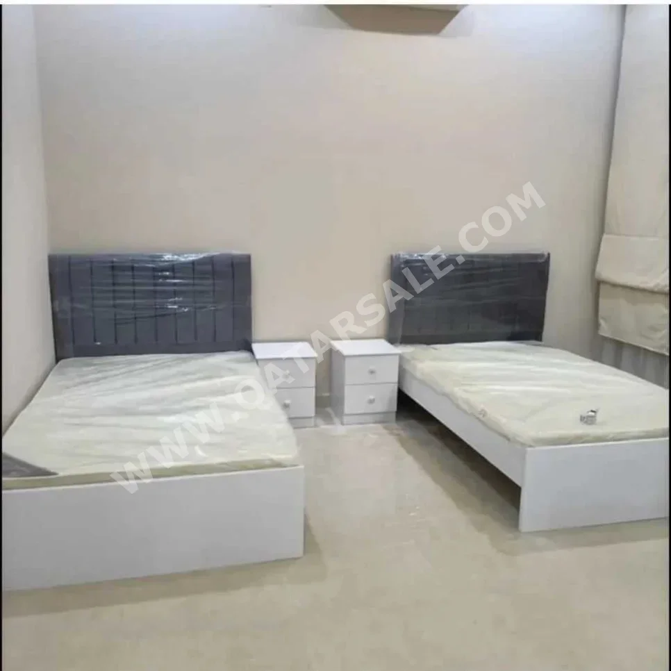 Beds - Twin  - Gray  - Mattress Included  - With Bedside Table