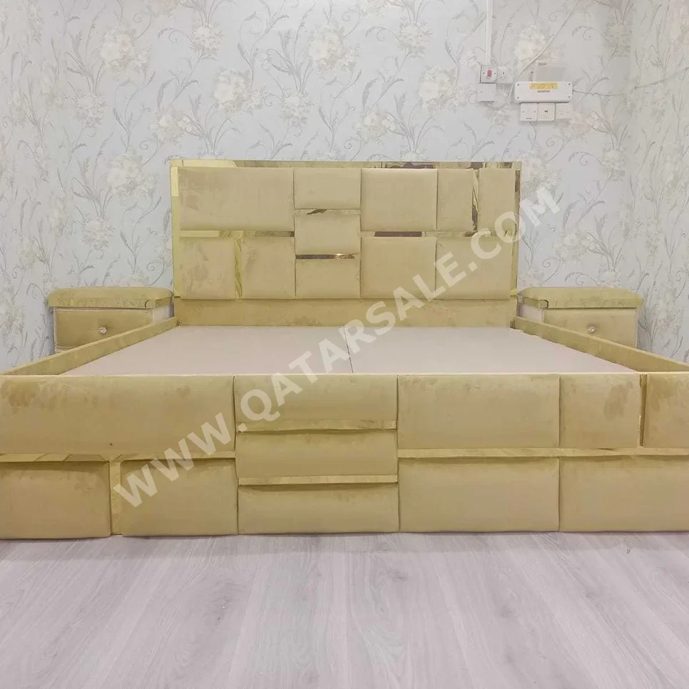 Beds - King  - Yellow  - Mattress Included  - With Bedside Table