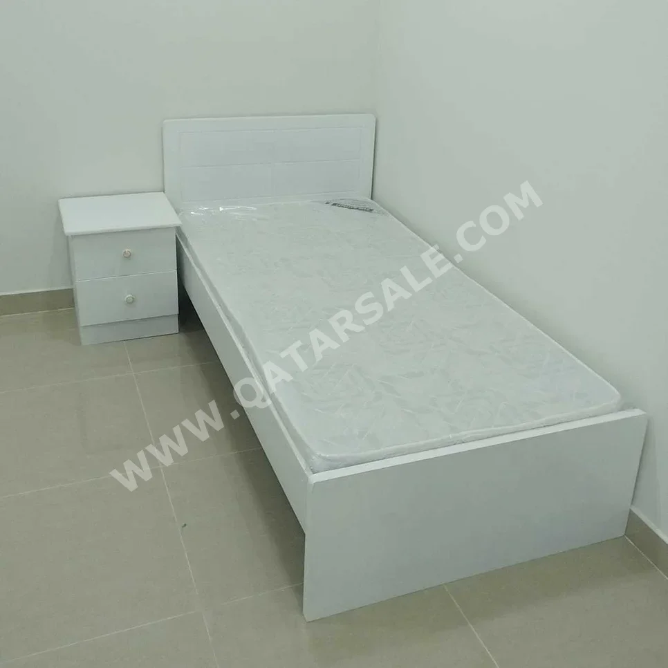 Beds - Single  - White  - Mattress Included  - With Bedside Table