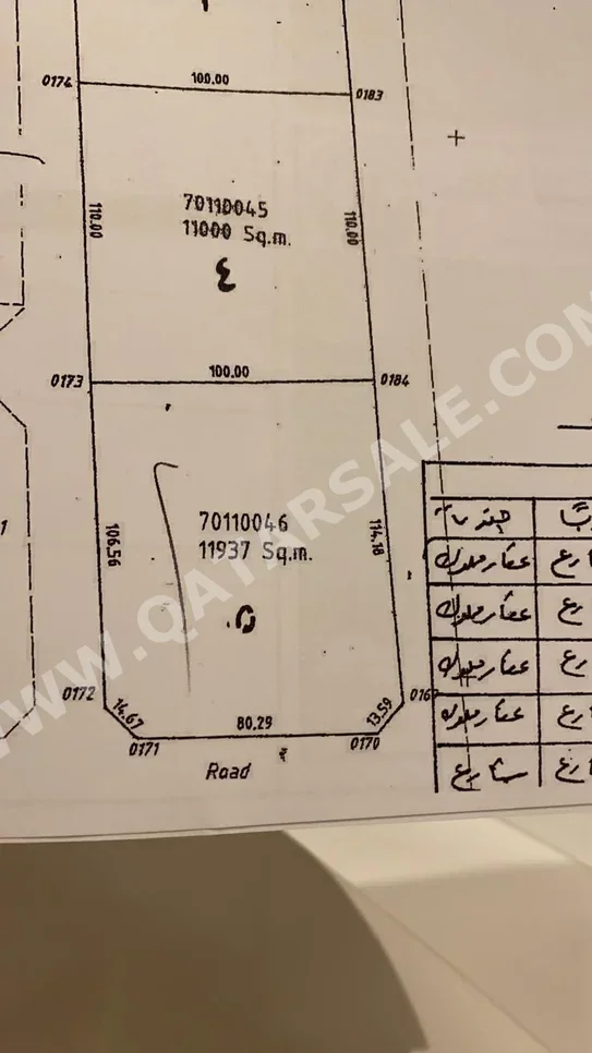 Lands For Sale in Al Daayen  - Al Sakhama  -Area Size 11٬973 Square Meter