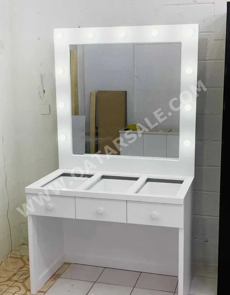 Wardrobes & Dressers - Doha Furniture  - Dressing Table, Mirror, Chair & 2 Shelving Units  - White