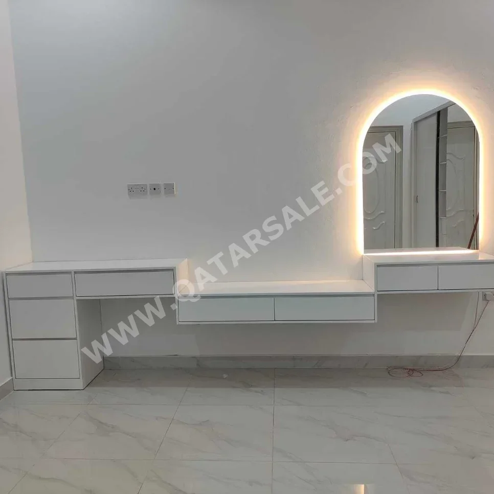 Wardrobes & Dressers - Doha Furniture  - Dressing Table, Mirror, Chair & 2 Shelving Units  - White