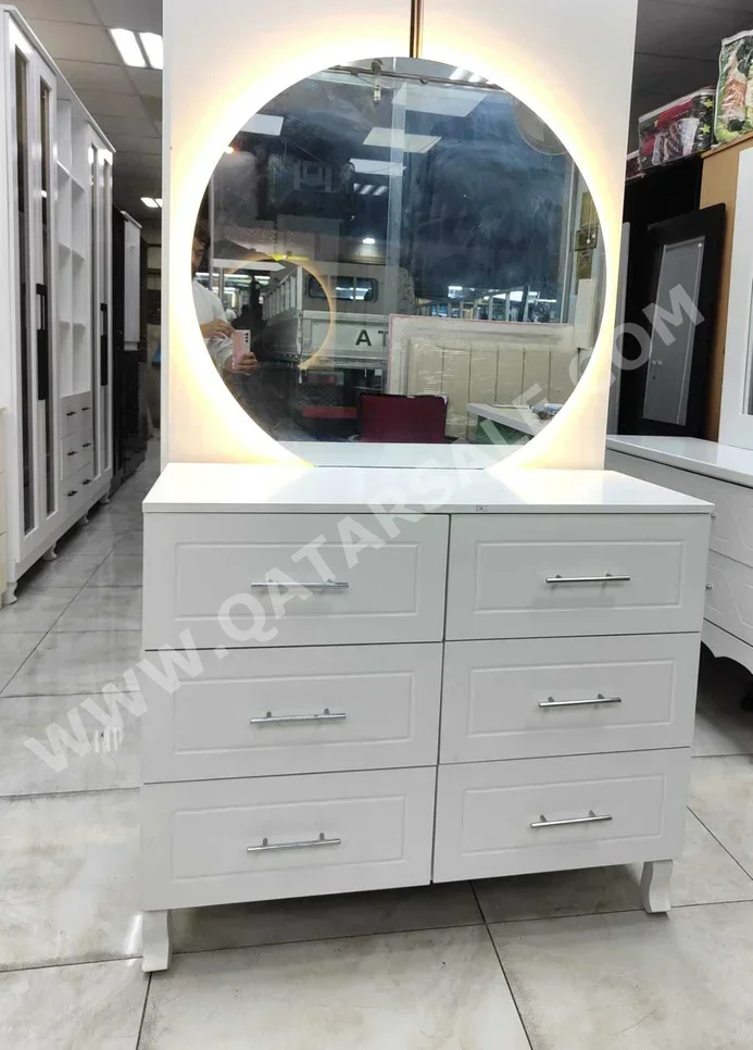 Wardrobes & Dressers - Doha Furniture  - Dressing Table, Mirror, Chair & 2 Shelving Units  - White