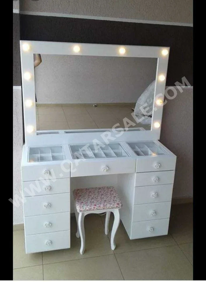 Wardrobes & Dressers - Doha Furniture  - Dressing Table, Mirror, Chair & 2 Shelving Units  - White