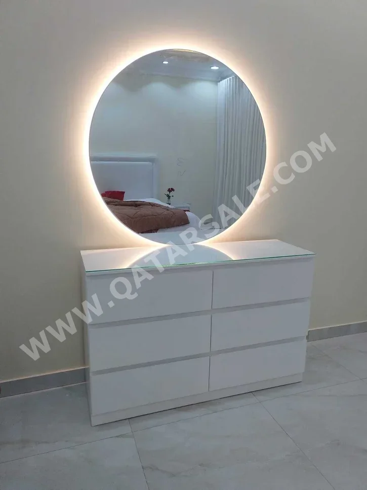 Wardrobes & Dressers - Doha Furniture  - Dressing Table, Mirror, Chair & 2 Shelving Units  - White