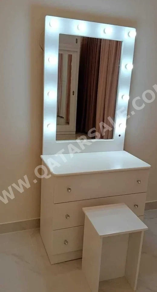 Wardrobes & Dressers - Doha Furniture  - Dressing Table, Mirror, Chair & 2 Shelving Units  - White